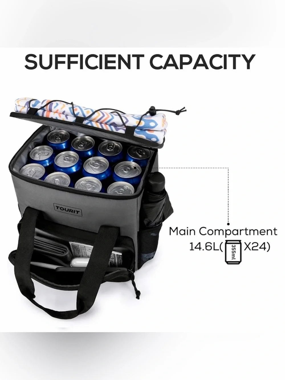 NWT Tourit Gray Cooler Lunch / Beer Carry travel Bag with  and 2 Freezer packs